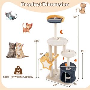 Lussuoso Tiragraffi per Gatti da 50FT con Palo in Sisal e Piattaforma per Arrampicata e Giocattoli per Cani, con Palo Tiragraffi in Corda - Product Image 4