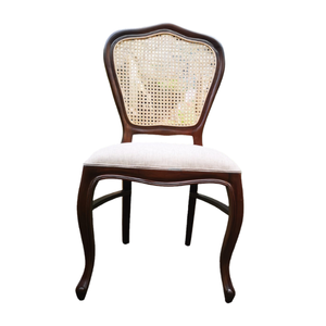 Teak <b>Wood</b> Vintage Classic French Dining Chairs with Upholstered Rattan Back For Dining Room Furniture - Product Image 2