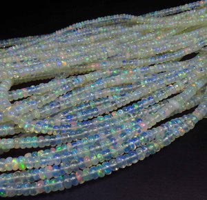 High Quality Natural Ethiopian Welo Opal Rondelle Gemstone Beads 4mm 16" Strand Smooth Full Flash White <b>Rainbow</b> Color Play - Product Image 5