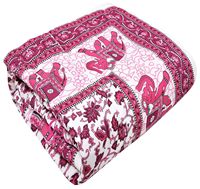 Couette en coton de Jaipur |   Imprimé floral et d'éléphants rose foncé |   Razai léger et moelleux, lavable, pour lit simple |   Utilisation hôtelière 85x55 pouces