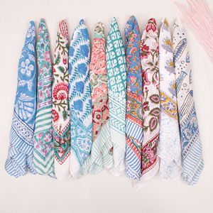 Luxury Cotton Square Scarf Boho Hand Block Printed Bandana Floral Print Breathable Multifunctional Fashion Headwear Spring - Product Image 1