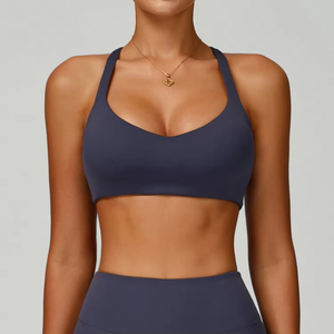 Seamless Halter Sports Bra For Women Solid Color Medium Support Yoga Spandex Polyester Stretch Fabric - Product Image 1