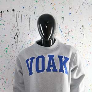 VOAK ASH GREY <b>Mock</b> <b>Neck</b> Sweatshirt 100% BLUE Applique Embroidery wide <b>neck</b> Sweatshirt Finer Threads - Product Image 3