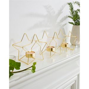 Candelabro Moderno de Metal Dorado con Forma de Estrella, Centro de Mesa Nórdico Geométrico de Alambre, Decoración para Bodas y Navidad - Product Image 1
