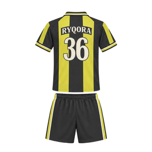 Ensemble d'uniformes de football unisexes rayés avec col rabattable, maillot et short assortis, kit d'équipe par sublimation, séchage rapide, taille élastique, respirant - Product Image 2