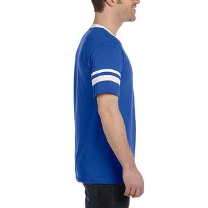 100% algodón contraste acanalado cuello en V musculoso camiseta Slim Fit manga corta rayas Casual Activewear en blanco línea larga Hip Hop - Product Image 4