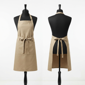 Tablier de Chef Premium en Toile Polyester/Coton 280 GSM Beige avec Poche Avant et Liens à la Taille, Logo Brodé Personnalisé, Unisexe - Product Image 1