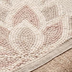 Tapis d'intérieur en laine tissé à la main, couleur unie crème beige, motif fleur de lotus, antidérapant, à poils moyens, texture minimaliste, décoration moderne pour la maison - Product Image 6