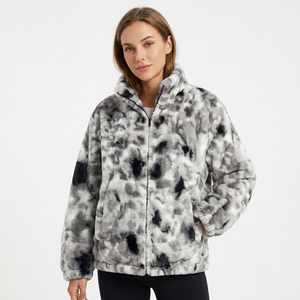 Men's Tie Dye Fleece <b>Jacket</b> Stand Collar Zipper Closure Loose Fit Winter Casual Thick Warm Coat With Pockets - Product Image 4