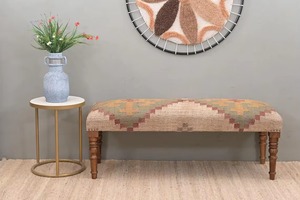 Handmade Eco-Friendly Kilim Jute Rug Ottoman <b>Bench</b> Modern Turkish Style Wooden for Living Room Bedroom School Seating - Product Image 6