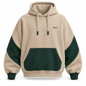 Sweat à capuche oversize en polaire vert forêt pour homme avec logo brodé, panneaux de manches incurvés, poche kangourou, service OEM, hiver - Product Image 1