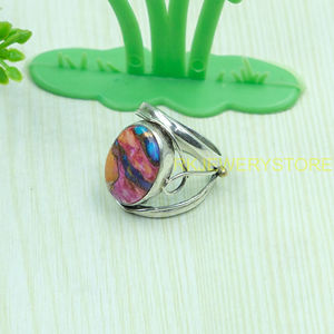 Anillo de Turquesa Rosa Ostra, Plata de Ley 925 y Latón, Anillo de Declaración, Anillo con Piedra Rosa, Joyería de Turquesa, Regalo Unisex - Product Image 3