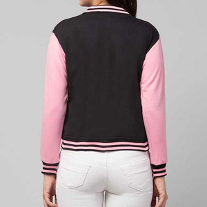 Chaqueta universitaria rosa y negra para mujer, manga larga, cuello en V, con botones, ribete en contraste, ropa exterior informal de otoño - Product Image 5
