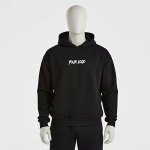Mens Custom Logo <b>Black</b> Heavyweight <b>Fleece</b> Pullover Hoodie Long Sleeve Kangaroo Pocket Sweatshirt OEM ODM Wholesale Apparel - Product Image 1
