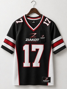 Venta al por Mayor Directa de ZIAKOT INDUSTRY, Jersey de Fútbol Americano Retro Personalizado en Malla Negra, Blanca y Roja - Product Image 1