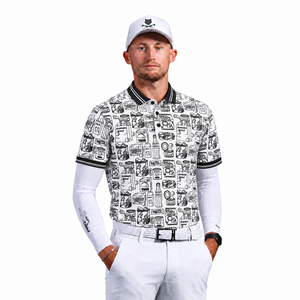Polo de golf pour homme à manches courtes blanc avec motif imprimé alimentaire, style décontracté, coupe régulière, en coton tricoté respirant - Product Image 6