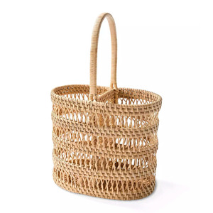 Eco Friendly Woven Rattan Tote Storage Basket High Handle Wine Bottle Holder <b>Caddy</b> Portable Picnic Organizer <b>Kitchen</b> <b>Bin</b> - Product Image 1
