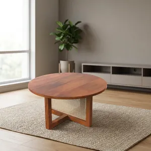 Mesa de centro redonda de madera maciza, mesa auxiliar de té, muebles artesanales para sala de estar, comedor, casa de campo, decoración de hotel - Product Image 6