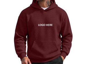Sudadera con Capucha de Punto Tipo Waffle Verde Oliva para Hombre, Corte Regular Informal, con Bolsillo Delantero - Product Image 3