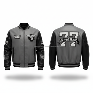 Chaqueta Bomber de PU Gris para Hombre, Marca Personalizada, Logotipo Bordado, Cierre de Cremallera Frontal, Estilo Motero, para Otoño e Invierno - Product Image 1
