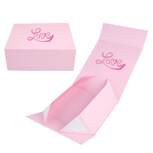 Caja de Papel Plegable Reciclable con Lazo Rosa y Logotipo Personalizado en Relieve, Laminación Mate, Protección UV, Embalaje para Regalo del Día de San Valentín - Product Image 1
