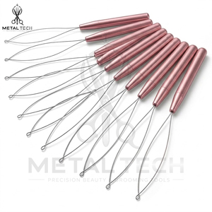 Professional Anodized Pink Hair Extension Loop <b>Needle</b> Tool Wire <b>Threader</b> Pulling Hook for Micro Ring Silicone Beads Application - Product Image 6