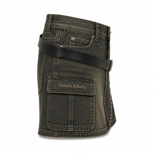 Mini-jupe Cyber Denim pour femme, style Y2K, taille basse, cargo, avec boucle de sangle noire et finition délavée - Product Image 4