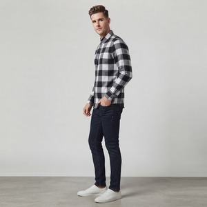 Chemises en flanelle pour hommes, personnalisées, à manches longues ou courtes, à carreaux, coupe ample, effet vieilli, style streetwear, avec strass, du fabricant - Product Image 2