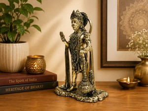Brass Standing Hanuman Statue Religious Home <b>Decor</b> Artifact for Temple Spiritual Gift - Product Image 4