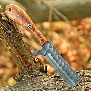 Hand Forged Carbon Steel Cowboy Bull Cutter Knife Bevel Edge Custom OEM Full Tang Fixed Blade Olive Wood Handle Leather Sheath - Product Image 2