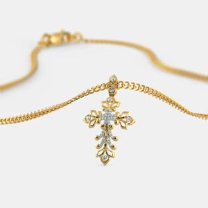 Collar con Colgante de Cruz Floral en Oro Amarillo con Diamante Cultivado en Laboratorio - Product Image 4
