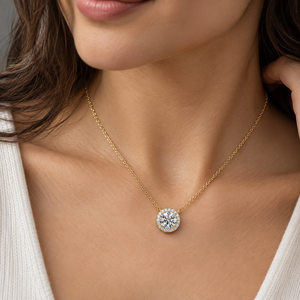 Pendentif en diamant de laboratoire taille ronde, or massif 14K 18K, collier halo, 2.30CT DEF VVS, certifié IGI, pendentif de fiançailles, vente en gros - Product Image 2