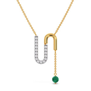 Collar con Colgante en Forma de U con Diamantes y Esmeralda en Forma de Gota, con Diseño de Cadena Asimétrica - Product Image 1
