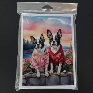 Whimsical Boston Terrier การ์ดอวยพรสองหัวใจ A7แพ็คการ์ดเปล่า8ใบพร้อม5x7ขนาดซองจดหมาย - Product Image 3