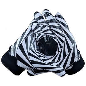 Gants complets noirs et blancs à imprimé géométrique, antidérapants, en polyester, avec fermeture auto-agrippante, personnalisés pour le football américain 7v7. - Product Image 1