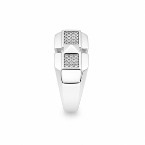 <b>925</b> Sterling <b>Silver</b> Geometric Micro Pave Cubic Zirconia <b>Ring</b> for Men Wedding Party Daily Wear High Polish Finish - Product Image 4