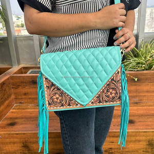 Offre Spéciale main usiné enveloppe bandoulière frange sac Western femmes Floral matelassé en cuir mode diamant treillis pochette sacs à main - Product Image 2