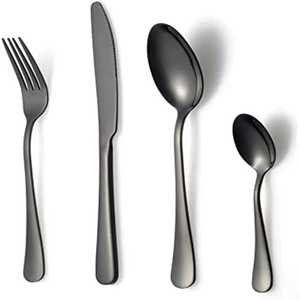 Ensemble de couverts noir mat en acier inoxydable, couverts de cuisine et de salle à manger modernes, ensemble de fourchettes, couteaux et cuillères, vaisselle minimaliste - Product Image 3
