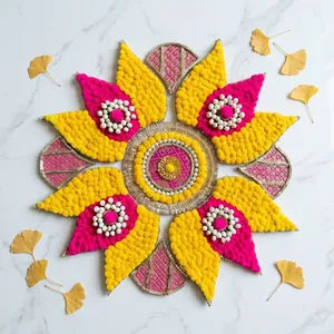 Décoration murale artisanale en feutre non tissé, fleurs bohèmes, décoration Diwali, art d'entrée intérieur, Rangoli, décoration intérieure - Product Image 6