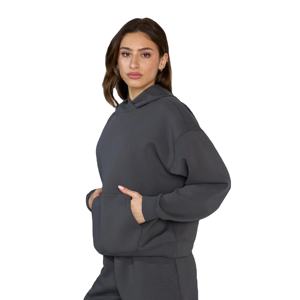 Vente en gros 100% coton anti-boulochage tricoté sweats à capuche pour femmes logo en relief personnalisé décontracté long poids lourd style hiver avant - Product Image 2