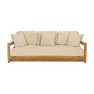 Ensemble de canapés de jardin modernes et durables en teck d'Indonésie, écologiques, trois places, coussins blanc crème, résistants aux UV - Product Image 5