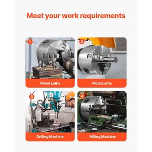 Mandrino per tornio a 3 griffe da 6 pollici (160 mm) con piastra di supporto autocentrante filettata da 1 1/2 pollici-8, 0,12-5,71 (3-145 mm) Clampi - Product Image 6