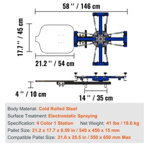Macchina Serigrafica a 4 Colori con 1 Stazione, 21.2x17.7in/54x45cm, Pressa a Doppio Strato, Rotazione a 360 Gradi, Stampante Serigrafica per Prodotti - Product Image 2