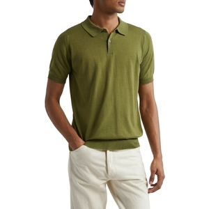 Camisa de punto de manga corta para hombre, 100% poliéster, verde oliva, con estampado frontal, formal, transpirable, corte regular, al por mayor - Product Image 1