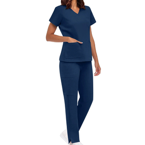 Conjunto de uniforme profesional de spa y enfermería: Blusa con cremallera y cuello en V y pantalones jogger de poliéster para deportes en Fort Worth - Product Image 2