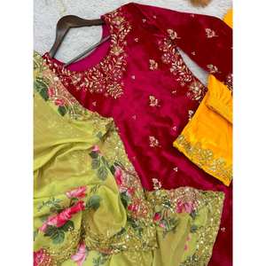 Magnifique haut de fête-Ensemble pour animaux de compagnie et Dupatta avec travail séquentiel Taille XL - Product Image 3