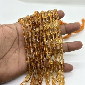 ลูกปัดพลอยซิทรินสีเข้มธรรมชาติทรงรี รูปทรงเรียบเนียน สำหรับทำเครื่องประดับ ความยาว 16 นิ้ว - Product Image 1