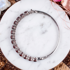 Wholesale 925 Sterling <b>Silver</b> Natural Oval Garnet Prong Set Hinged Bangle <b>Bracelet</b> Memoria Jewels - Product Image 6
