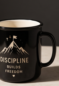 Special Stoic Quote Iron Enamelware <b>Cup</b> Discipline Builds Freedom Art Light Metal Drinkware Trade Supply Distribution Hub - Product Image 5