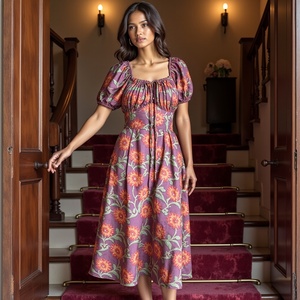 Vestido MIDI lavanda de viscosa 100% algodón transpirable para Niñas para mujeres con diseño elegante y opciones de manga para una elegancia versátil - Product Image 1